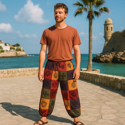 broek - nomad sari - paddestoel print - blokprint - oranje tinten - maat L / XL