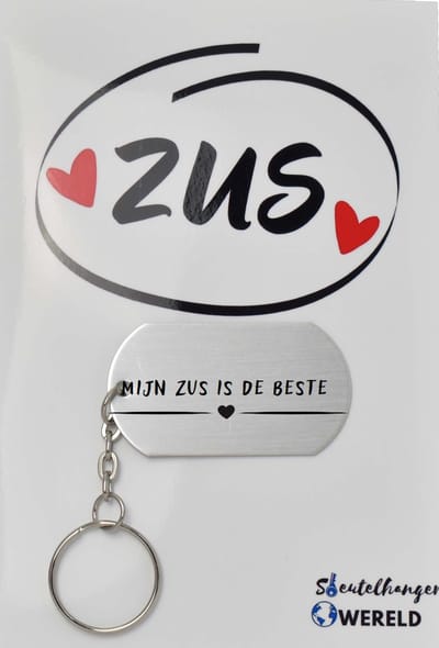 Mijn zus is de beste Sleutelhanger inclusief kaart - zus cadeau - cadeaupakket - verjaardag - sister  - Leuk kado voor je zus om te geven - 2.9 x 5.4CM