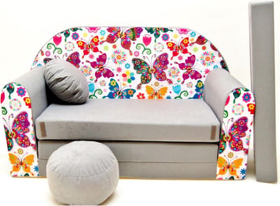 Kindersofa Bank met Uittrekbaar Bed en Kussen in Eiervorm