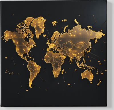 Canvas Schilderij - Wereldkaart - Goud - Bruin - Vierkant - 40x40x2 cm