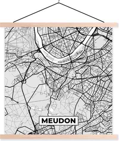Posterhanger incl. Poster 40x40 cm - Schoolplaat - Meudon - Plattegrond - Frankrijk - Kaart - Stadskaart - Textielposter - Blanke latten - Stadskaart