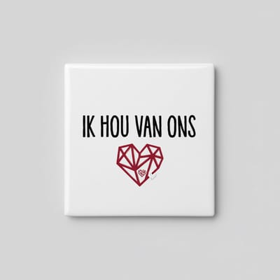 Ik Hou Van Ons – Geometrisch Hart Liefdesquote Keramische Tegel 15 × 15 cm | Romantische Moderne Woondecoratie Cadeau