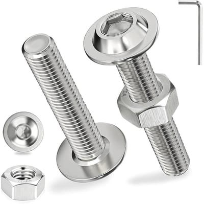 RVS M6 Platte Hoofdschroeven 50 Sets M6 x 10 mm met Moeren en Flens voor Houtverbindingen en Meubelassemblage