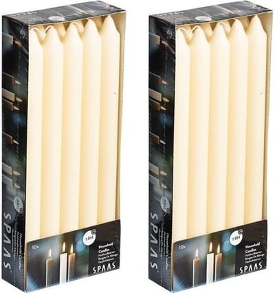 Dinerkaarsen ivoorwit - 20x stuks - 24 cm - 8 branduren - lange kaarsen - tafelkaarsen