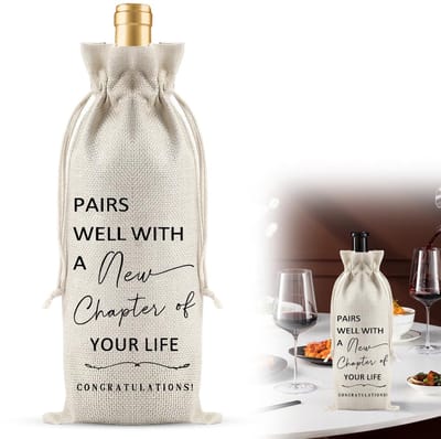 Dailygoods- Wijntas Jute 5,6" B x 12,9" L - Afscheidscadeau - Cadeau voor Vrienden - Geschenken voor Nieuwe Baan - Weggeefzak - Hoogwaardig Materiaal - Wijnzak