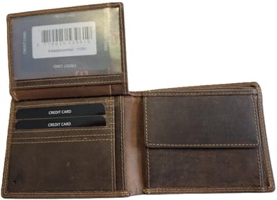 OI Hunter bruine lederen portemonnee dun / platte heren billfold klep omhoog / dunne herenbeurs met groot zichtvenster / Anti skim / bruin leer / 113H