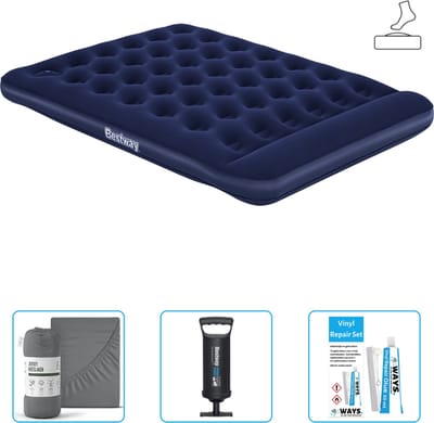 Bestway luchtbed - 2-Persoons - 152 x 203 x 28 cm - Blauw - Inclusief pomp - Hoeslaken - Pomp en Reparatieset