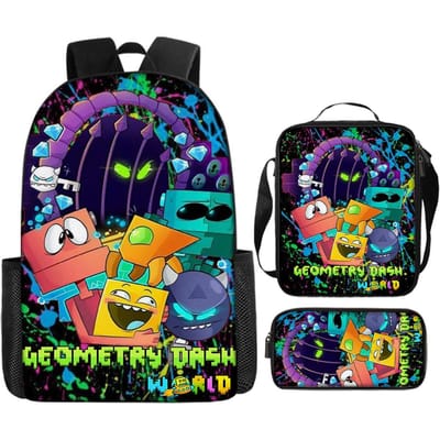Cartoon Geometry Dash Kinder Schoolrugzak met Schoudertas Etui Schooltassen voor Jongens Meisjes Beste Cadeau