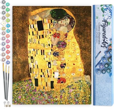 Figured'Art Schilderen op Nummer Volwassenen canvas De kus - Handwerk acrylverf Kit DIY Compleet - 40x50cm zonder frame