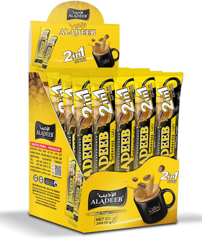 Aladeeb Premium - 2 in 1 Original Instant Coffee Without Sugar Voordeelverpakking - 24 x 10 gr