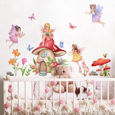 Dailygoods- Muurstickers Paddestoel/Vlinder - Wanddecoratie Kinderkamer - Wanddecoratie Slaapkamer - Wanddecoratie Woonkamer - Wanddecoratie Keuken - 100% Vriendelijk Vinyl