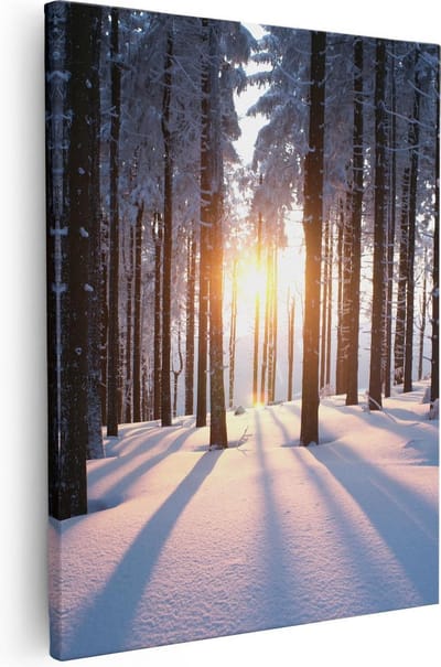 Artaza Canvas Schilderij Winterlandschap - 40x50 cm - Wanddecoratie Bomen - Muurdecoratie Zon - Kamer Accessoires Sneeuw