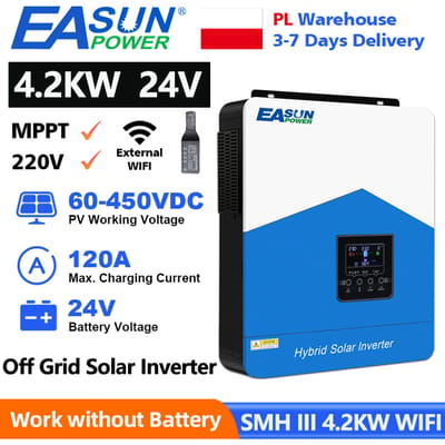EASUN POWER 2.2KW 3.2KW 4.2KW 6.2KW Hybride Solar Inverter 12V 24V 48V 220V Zuivere Sinus 80A 120A MPPT Lader Off Grid Inverter Met WIFI