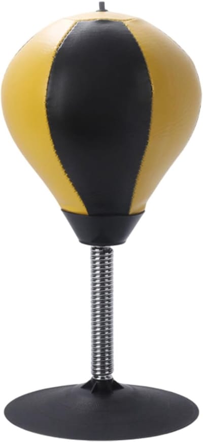 Bokszak Bureau - Stressbal - Stress Verminderen - Robuust Zuignap Ontwerp - 37 cm Hoog - Zwart Geel