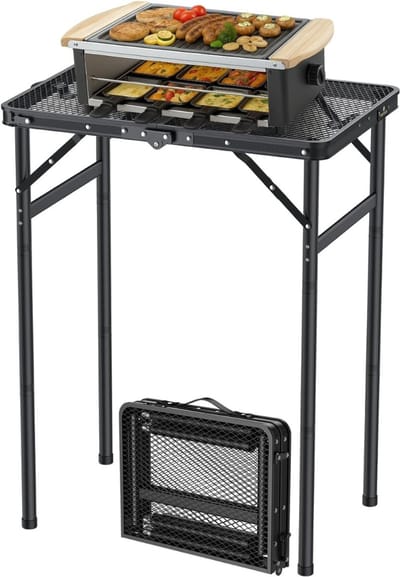 HEZIVO® BBQ Bijzettafel - Barbecue Tafel - Dienbladtafel - Grillwagen Opvouwbaar - Hoogte Verstelbaar - 60 x 40 x 75 cm