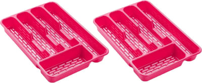 Plasticforte Bestekbak - bestekhouder - 5 vaks - fuchsia roze - 33 x 24 x 4 cm - Kunststof - Keuken opberg accessoires