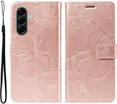 Coverup Hoesje - Geschikt voor Samsung Galaxy A57 Hoesje - Coverup Vlinders Book Case - Rose Gold