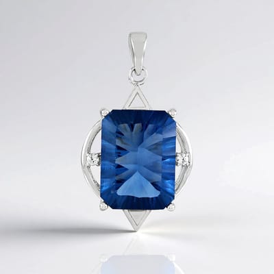 Cavill - Zilveren Hanger - 925 Sterling Zilver Gerhodineerd - 11,75 ct Fluoriet Kleurwissel - 0,285 ct Pavé Zirkonia - Elegant Achthoek
