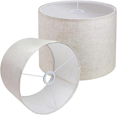Handgemaakte stoffen lampenkap van 30 cm voor tafellamp, wandlamp en vloerlamp, wit linnen, E27 fitting, set van 2, perfect voor sfeervolle verlichting en interieurdecoratie