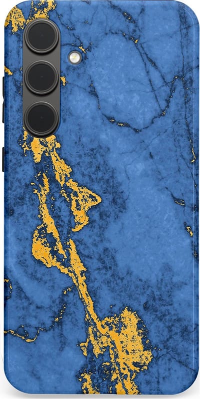 Casetastic hoesje geschikt voor Samsung Galaxy S24 Plus - Dubbellaagse bescherming - Koninklijk Marmer - Fashion Case - Blauw Goud