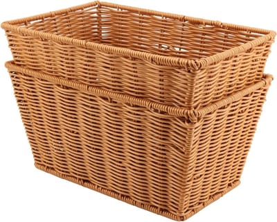 Set van 2 rechthoekige rieten opbergmanden, 30x20x15cm, voor keuken en huis, ideaal voor brood en decoratie