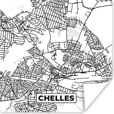 Poster Frankrijk - Plattegrond - Chelles - Stadskaart - Kaart - Zwart wit - 100x100 cm XXL