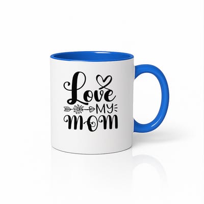 Love My Mom Koffiemok - Moederdag Cadeautje - Blauw Wit Keramische Mok - 330ml