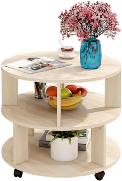 Zijtafel Rond - Bijzettafel Modern - Decoratie Plaatsen - Stabiele Structuur - 300kg Draagkracht - Beige