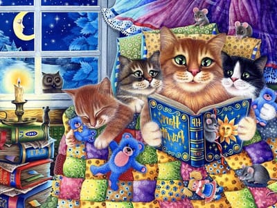 Kittens Bedtijd Puzzel - Legpuzzel Katten - Ontspannen Tijdverdrijf - Geproduceerd op Puzzelbord - 61 x 46 cm - Meerdere Kleuren