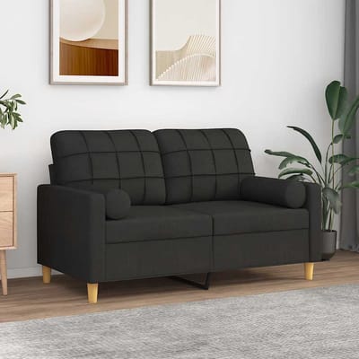 vidaXL - Tweezitsbank - met - sierkussens - 120 - cm - stof - zwart