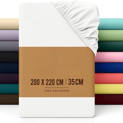Famanu - Hoeslaken met elastische hoeken 200x220 cm, geborstelde microvezel, strijkvrij en kleurvast – Wit