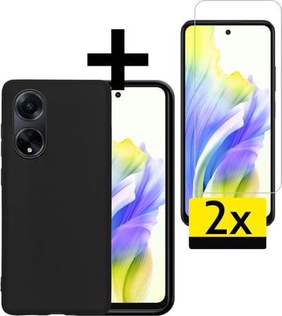 Hoesje - Met 2x Screenprotector - Geschikt voor OPPO A98 - Sterk & Shockproof - Back Cover - Siliconen Case - Telefoon Hoes - Telefoonhoesjes - Zwart