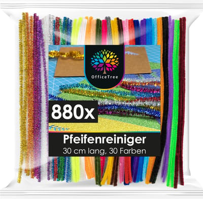 OfficeTree Pijpenragers 880-delig - 30 Kleuren incl. Glitterkleuren - Chenille Draad - Knutselset voor Kinderen - Knutselpakket voor DIY en Decoratie