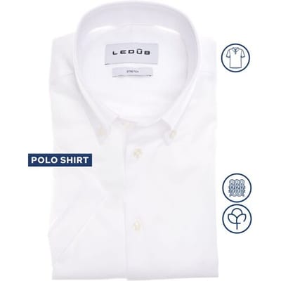 Ledub modern fit overhemd - korte mouw - jersey - wit - Strijkvriendelijk - Boordmaat: 37