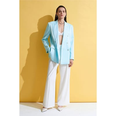 Lange Satijnen Blazer met Sjaalkraag