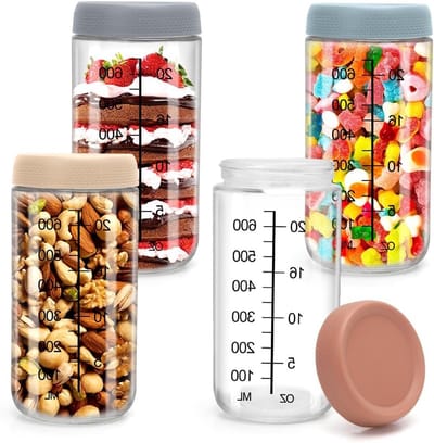 Set van 4 Maaltijd Prep Potjes van 750ml voor Overnight Oatmeal, Salades, en Pudding met Schroefdeksel