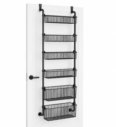 Jurrys deur organizer - Opbergrek - Voorraadkastrek - Deurrek - Met 6 manden - Ophangbaar - Grote opbergcapaciteit - 150cm - Zwart