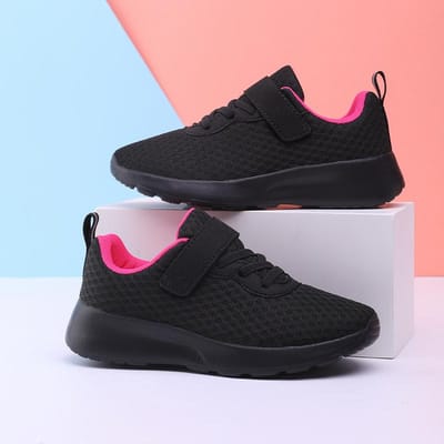Ademende hardloopschoenen voor jongens, lichtgewicht sportschoenen voor meisjes, vierseizoenen outdoor kinderschoenen met zwart mesh oogjes, voor grote kinderen 35 pink