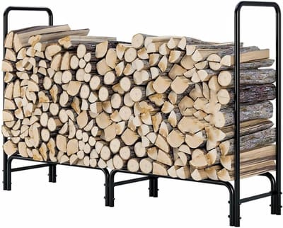 Brandhoutrek - Houtopslagrek - Haardhout Opslaan - Verhoogde Basis - 130 cm - Zwart