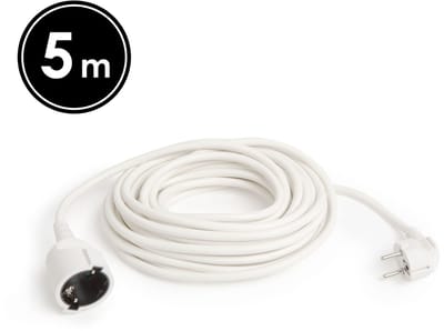 Verlengsnoer - 5 m - Wit - Schuko CEE 7/4 Stopcontact - Stekker CEE 7/7 - H05VV-F 3×1,5 mm² - 10/16 A - 250 V AC - IP20 - PVC Mantel - Geschikt voor Huis, Kantoor & Tuins [20503WH]