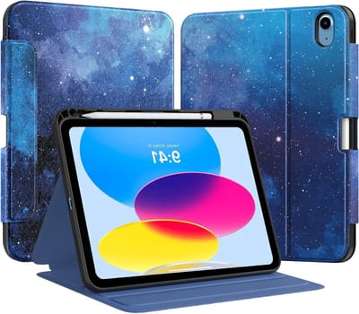 Beschermende Folio Hoes voor iPad 11 Inch en 10.9 Inch met Penhouder, Multi-Angle Weergave, Blauw Sterrenpatroon