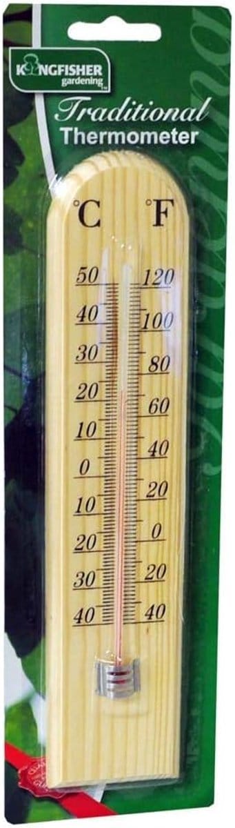 Traditionele Houten Buiten thermometer (26cm) Celsius en Fahrenheit