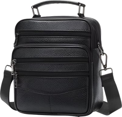 WoYoW® - Koehuid Schoudertas Heren - Echt Leder - Handtassen - Crossbody Tas - Mannelijke Koerierstas -Zwarte rits