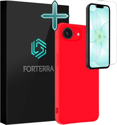 Hoesje Met Screenprotector - Geschikt voor Apple iPhone 17e - Sterk & Shockproof - Telefoon Hoes - Back Cover - Siliconen Case - Rood