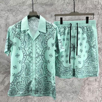 Heren Zomer Hawaiiaans Retro Bloemenprint Korte Mouw Shirt en Korte Broek 3XL white