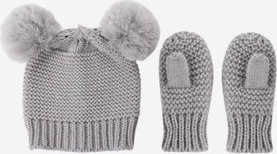 IL BAMBINI - Winterse set voor kinderen - Gebreide Muts met Pom Pom en wanten - Grijs - 1- 3 jaar