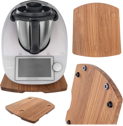 KADAX Glijplank voor Thermomix, plank van hoogwaardig hout met uitsparingen, teflonglijders en rubberen stoppers voor stabiele keukenmachine stand (eikenhout)