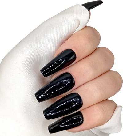 SD Press on Nails - B-212 - Plaknagels - Nagelset 20 Nagels - Nepnagels - Zwarte - Gellak - Nagellak - Lange Coffin Nageltips - Nepnagels met Lijm - Kunstnagels - Nail Art - Handmade - Valse nagels - Nagelvijl - Accessoires - Lange Nagels