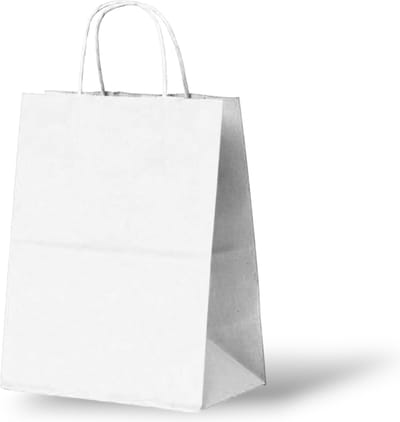 Papieren Draagtas (S) - 50 Stuks - Wit/Kraft - 18x8x24 cm - Papieren Tasjes - Kraft Tas - Tassen - Cadeau Tas - Hoogwaardig Natron Kraft Papier - Eco-vriendelijk - Ideaal voor Geschenken