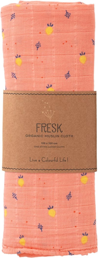 Fresk Hydrofiele Doek – 120 x 120 cm - Spuugdoekjes - Babyverzorging - 1 stuk - Ademend en Absorberend - Babyspullen - Roze - Summer Fruit